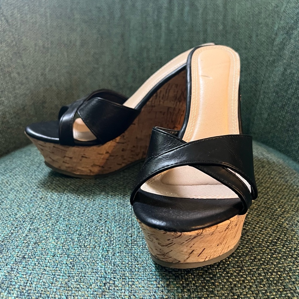 Black Wedge Cork Sandals